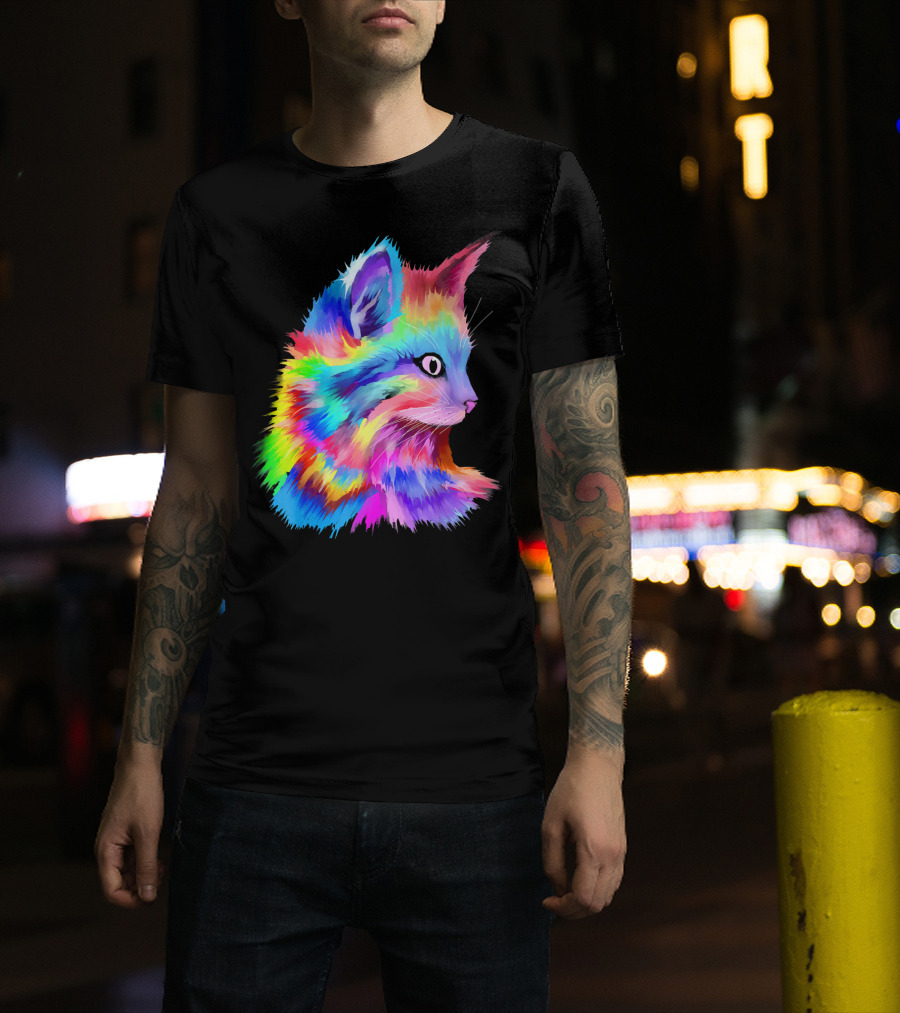 Colorful Rainbow Psychedelic Cute Kitten Cat T-Shirt