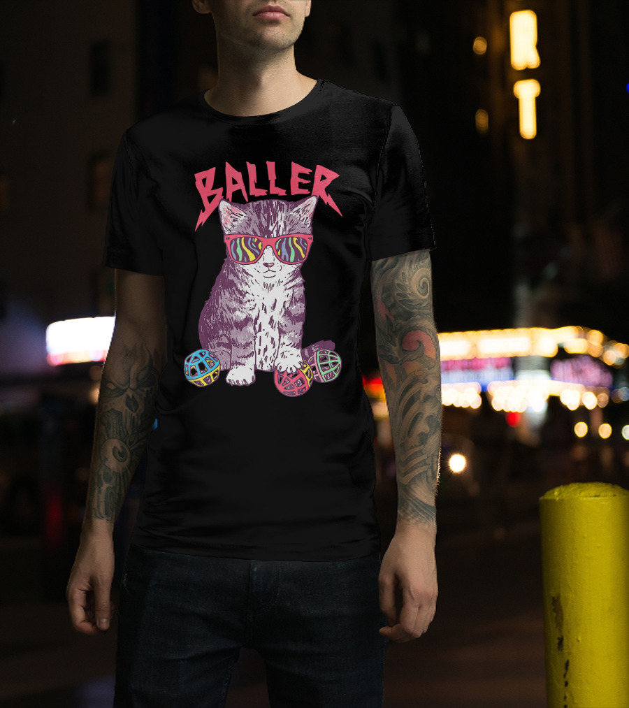 Kitten Baller Sunglasses Funny Pun Dad Joke Silly T-Shirt