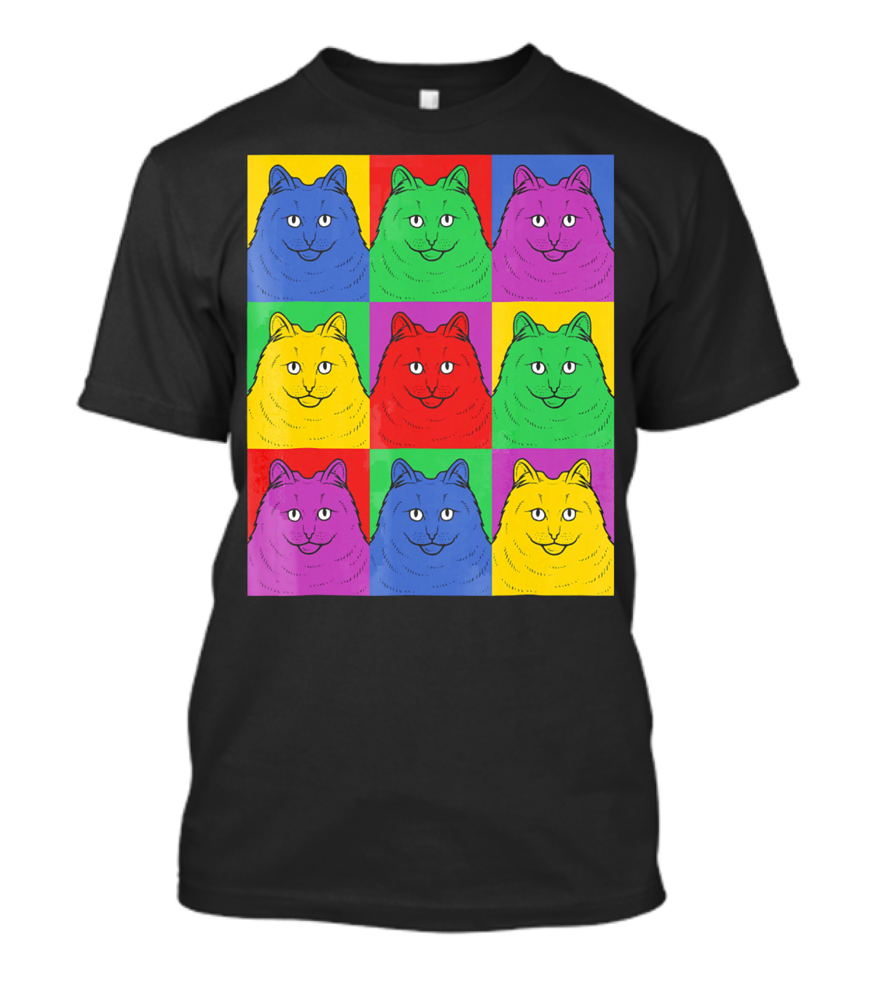 Maine Coon Pop Art Vintage Cat Colorful Grid T-Shirt