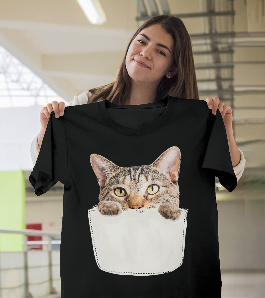 Kangaroo Pocket Cat Baby Kitten Peeking Out T-Shirt