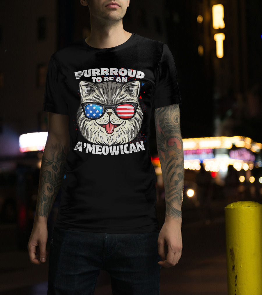 Purrrroud To Be An A'Meowican With Patriotic Sunglasses T-Shirt