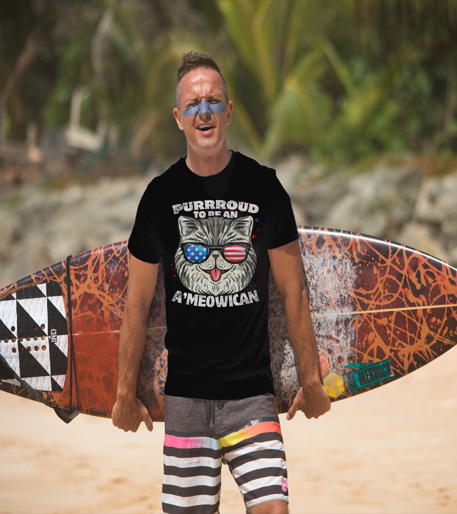 Purrrroud To Be An A'Meowican With Patriotic Sunglasses T-Shirt