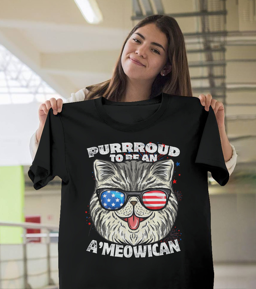 Purrrroud To Be An A'Meowican With Patriotic Sunglasses T-Shirt