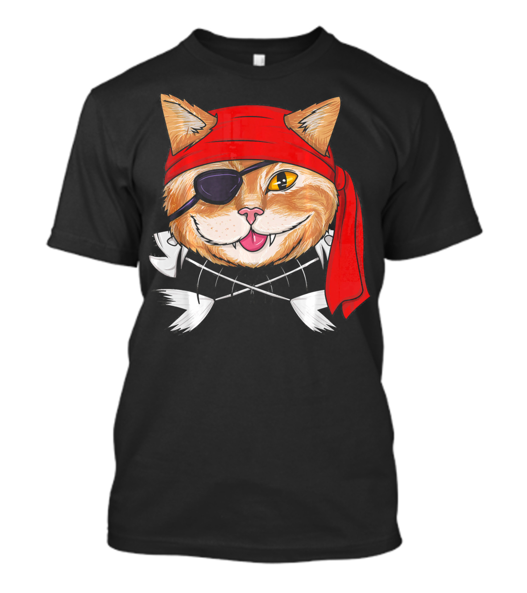 Pirate Cat Funny Kitten With Eyepatch And Cross Bones Bandana T-Shirt