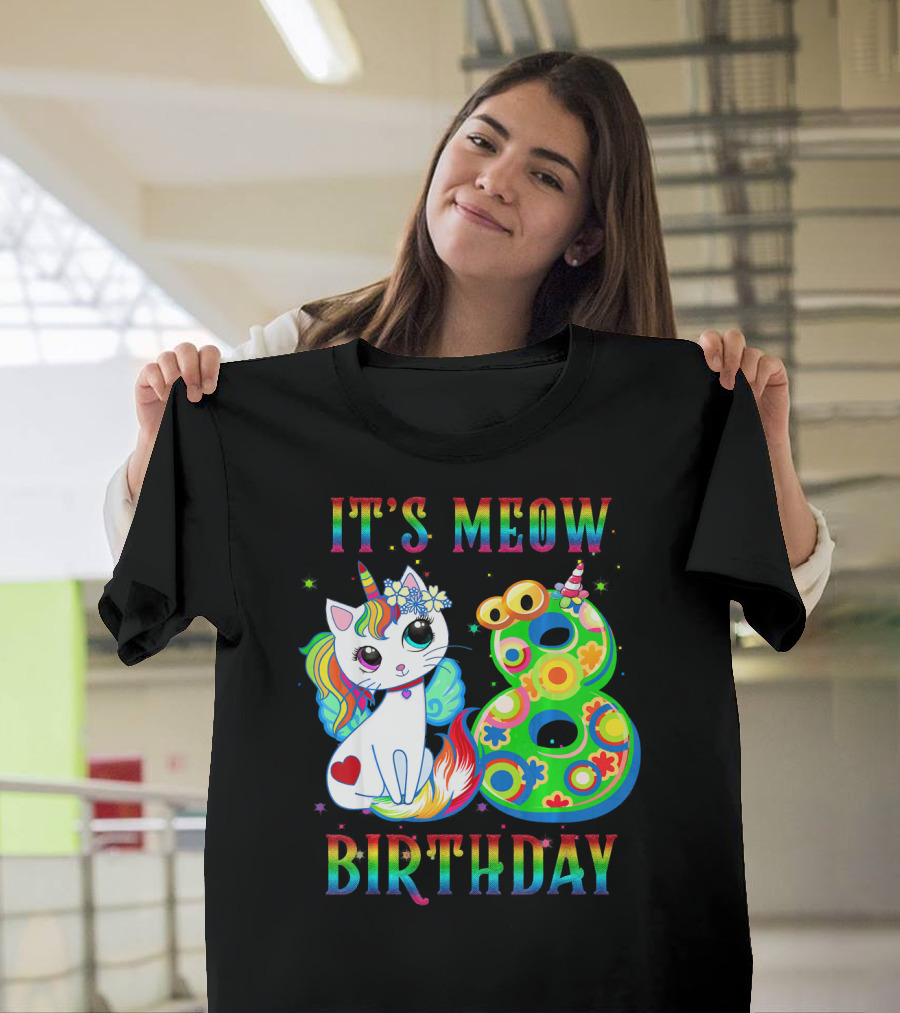 It's Meow Birthday 8th Cute Kitten Kitty Unicorn Cat T-Shirt