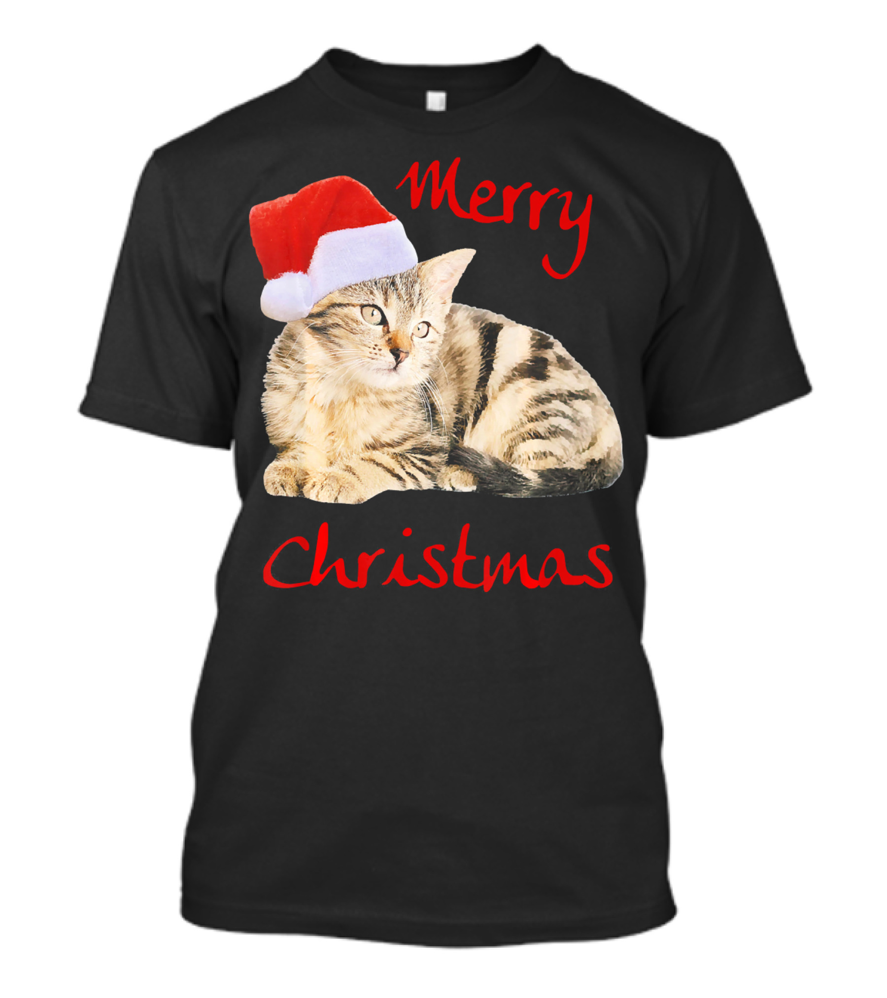 Merry Christmas Cat Cute Kitten Santa Hat T-Shirt
