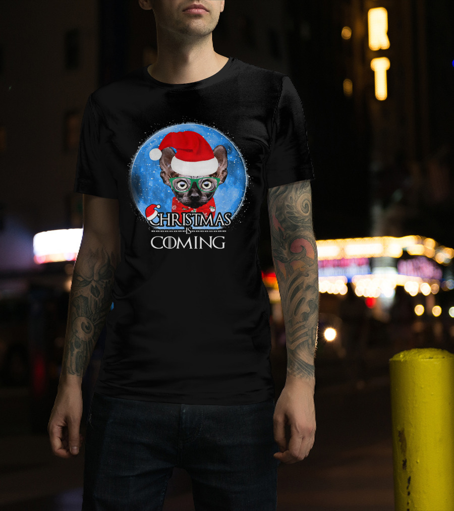 Santa Sphynx Cat Christmas Is Coming T-Shirt