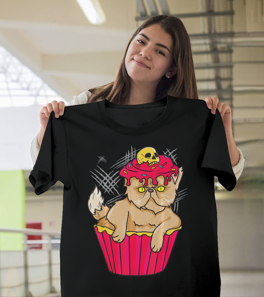 Gothic Cat Cupcake Funny Kitty Skull Dessert T-Shirt
