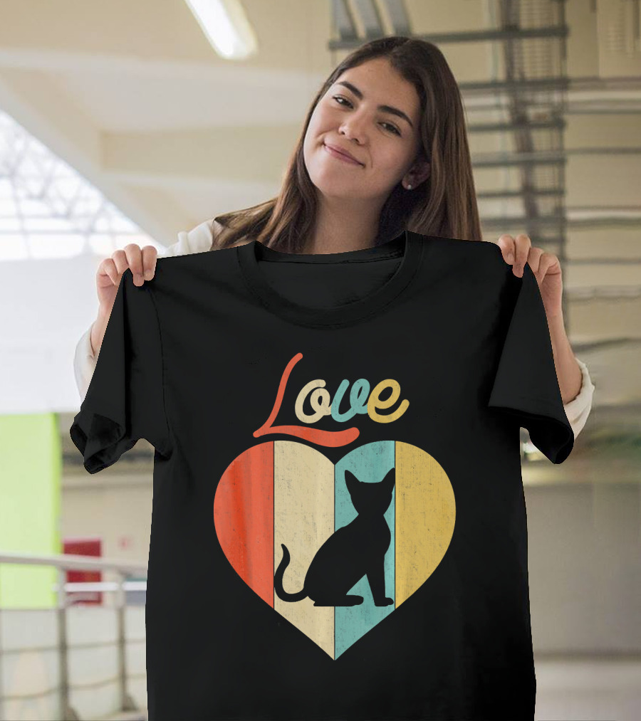 Love Vintage Retro Devon Rex Cat Heart T-Shirt