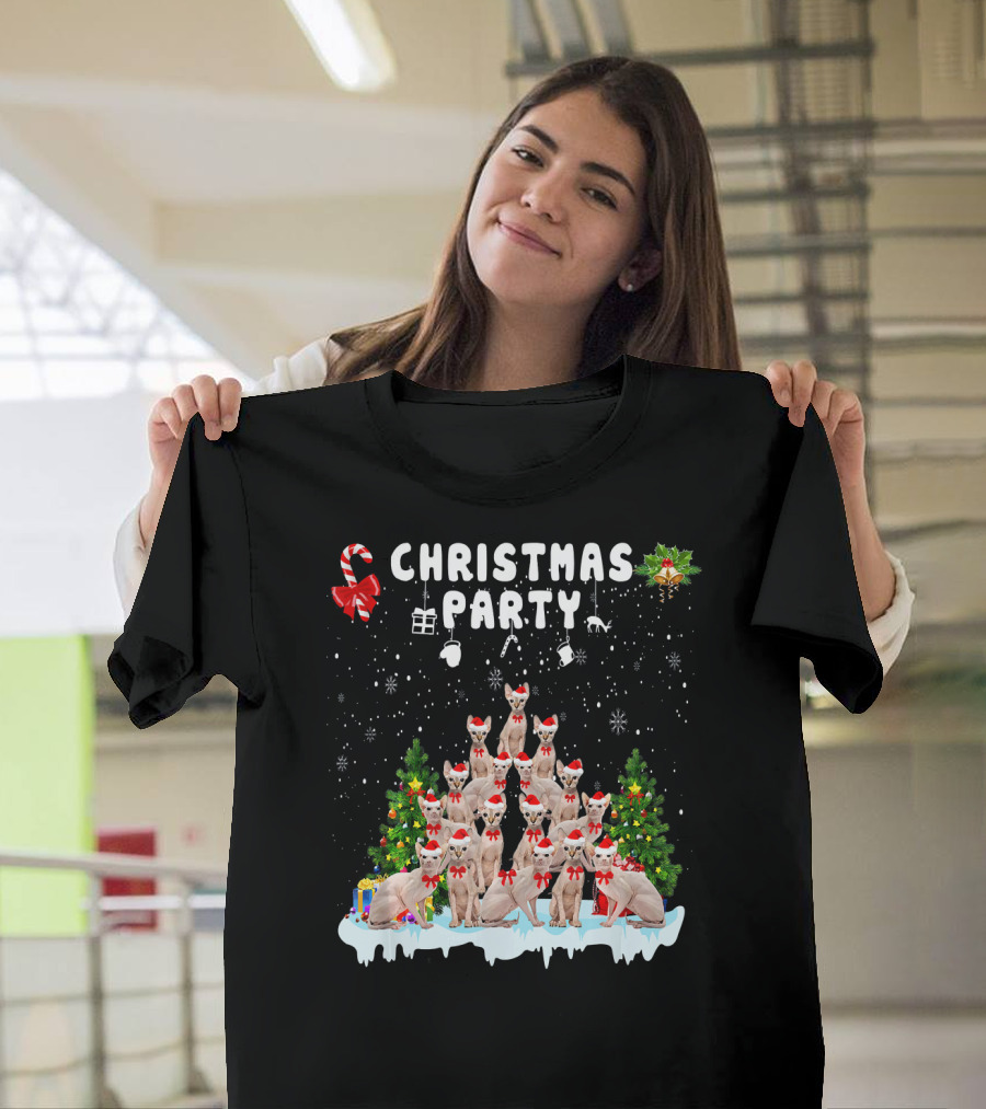 Christmas Party Funny Sphynx Cat Xmas T-Shirt
