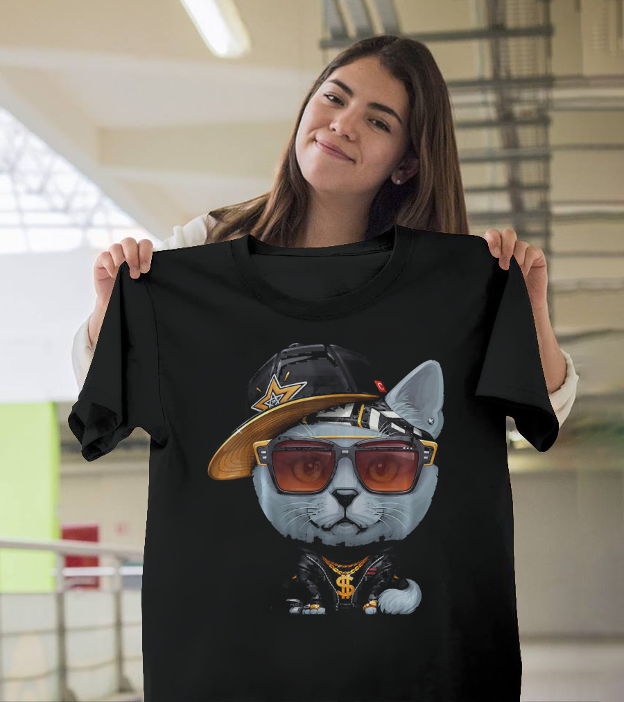 Russian Blue Cat Hip Hop Dollar Swag Superstar T-Shirt