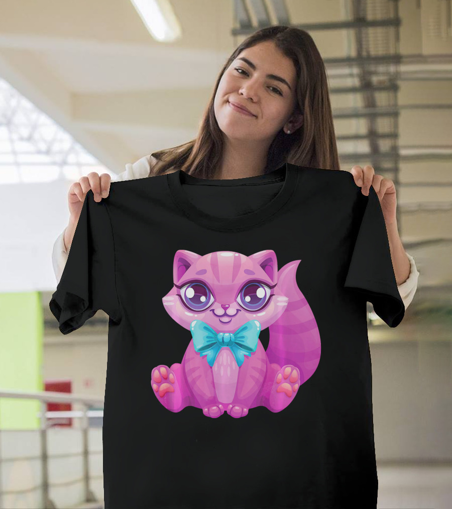 LITTLE CUTE KITTEN WITH BIG EYES AND BLUE BOW T-Shirt