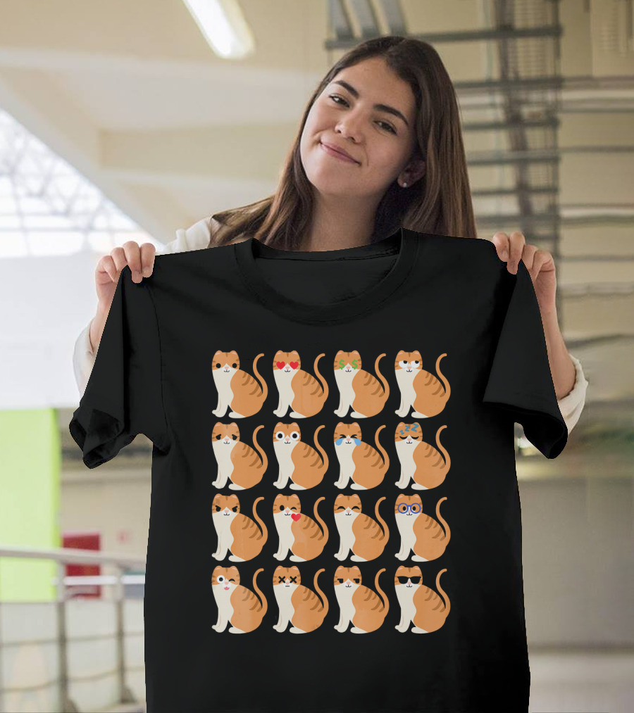 Scottish Fold Cat Faces with Different Expressions T-Shirt
