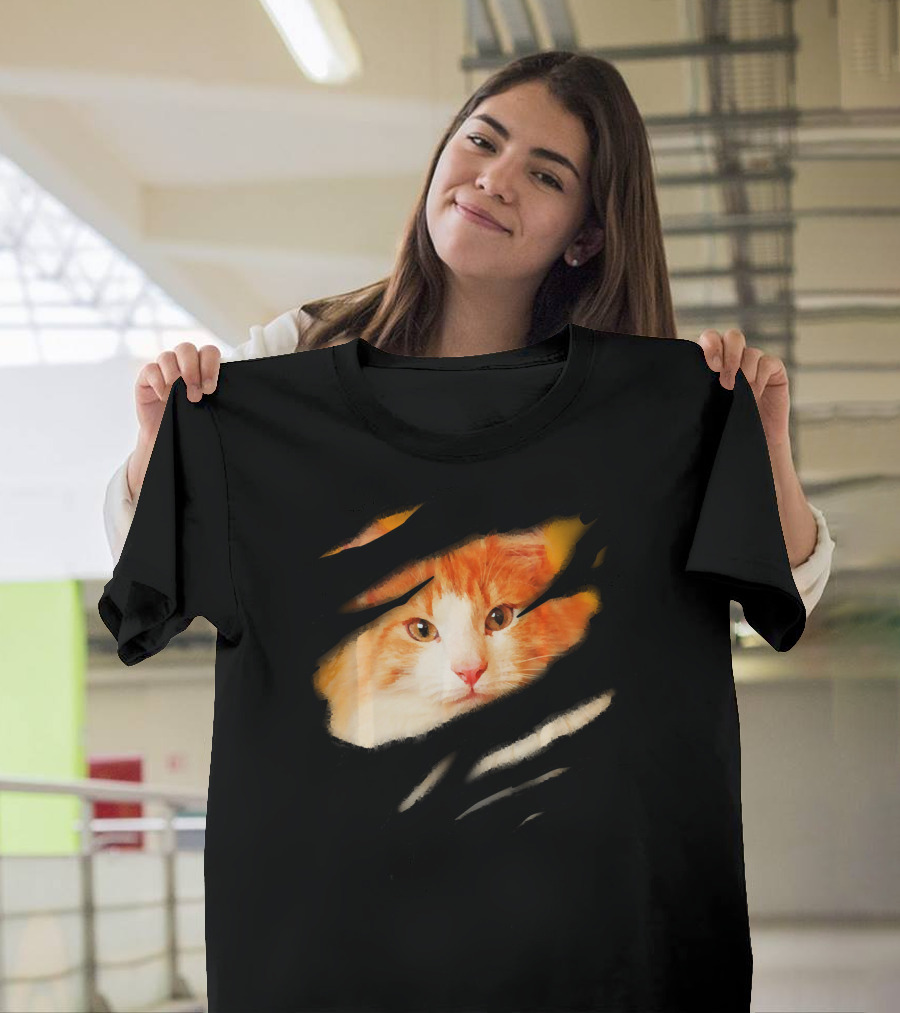 Norwegian Forest Cat in Me Cats Feline Peek Through Dark Fur Stripes T-Shirt