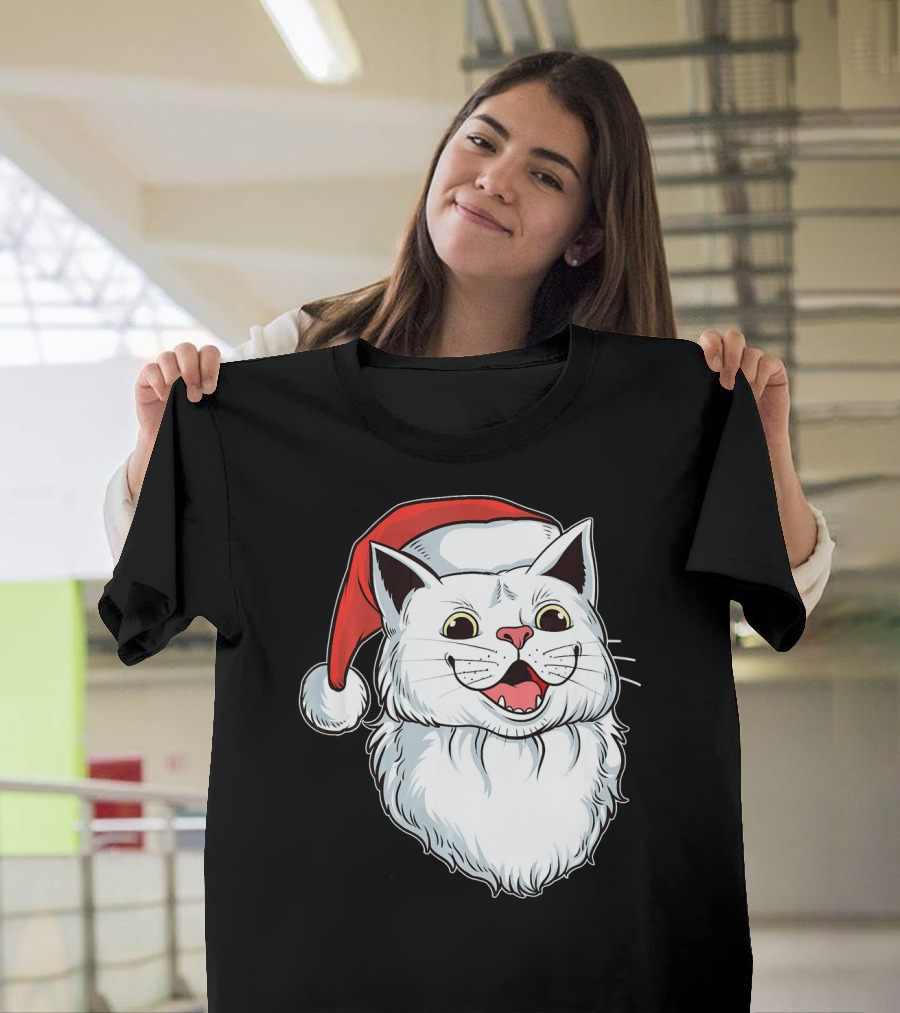Funny White Cats Santa Hat Christmas Holiday T-Shirt