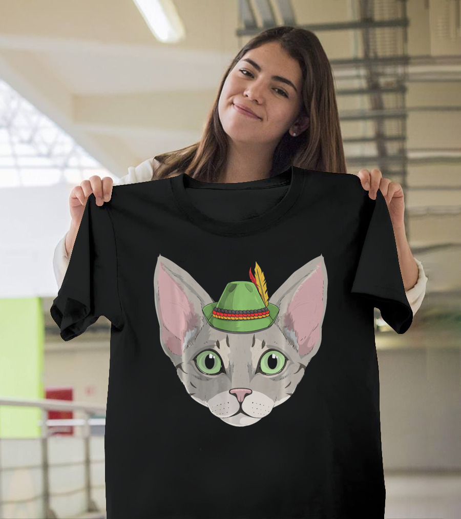 Devon Rex Cat with Bavarian Hat Oktoberfest German Bavaria T-Shirt