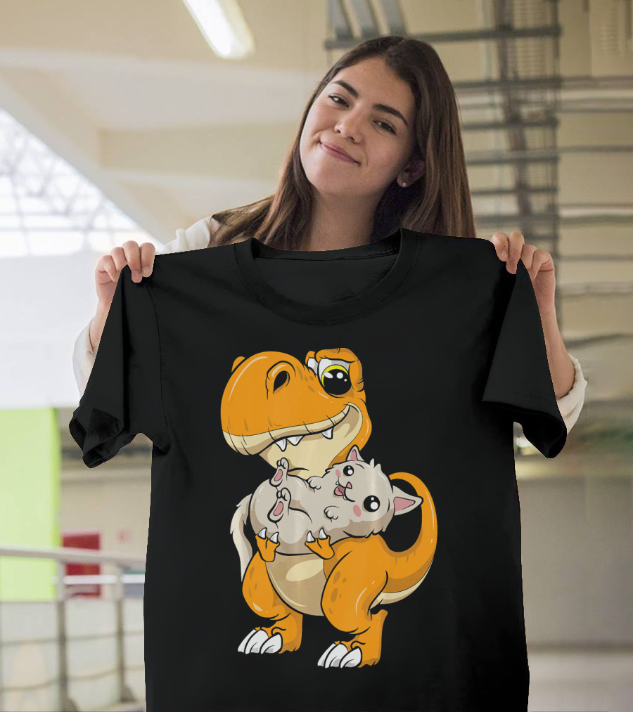 Kawaii Dinosaur Hugging Cute Kitten Rex T-Shirt
