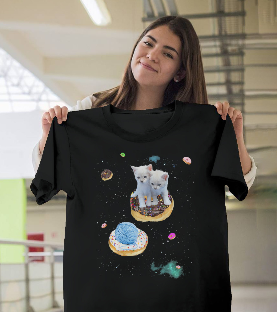 Space Cat Kitten Galaxy Donut Yarn Floating in Cosmic Sprinkles T-Shirt