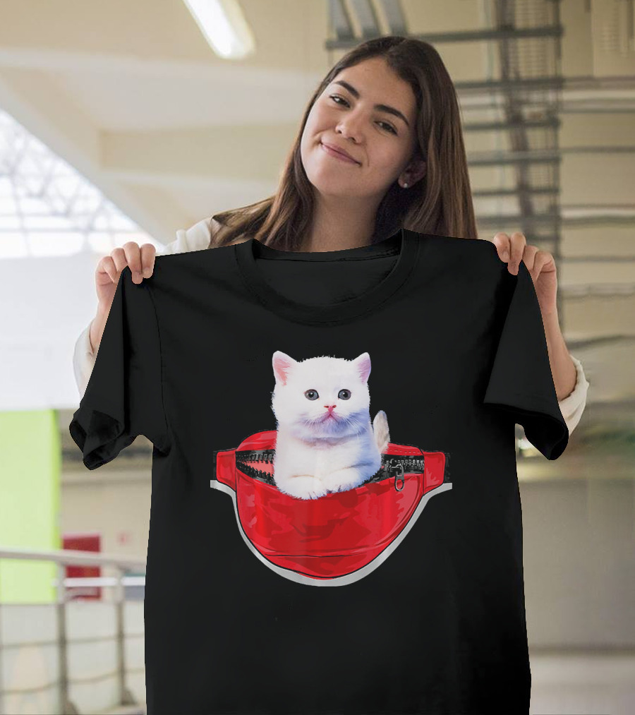 Funny White Cat in Red Waist Pack Zipper Pouch T-Shirt
