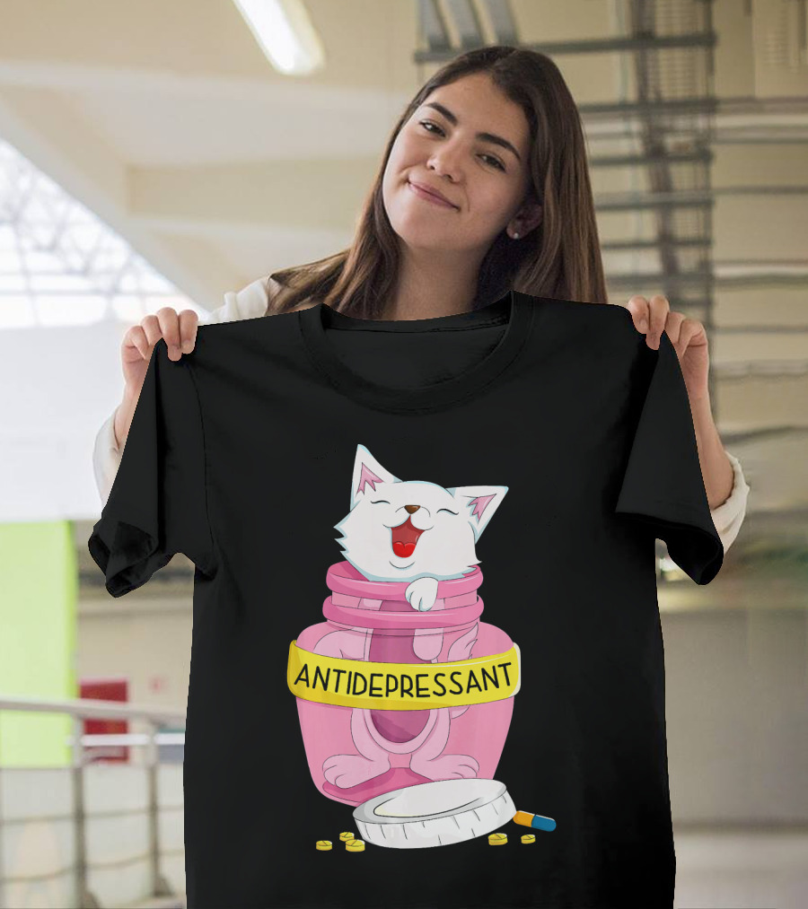 Antidepressant Cat Kawaii Kitten in Pill Bottle T-Shirt