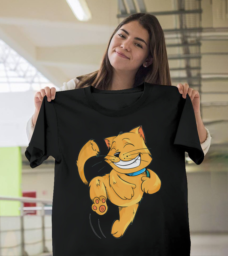 CAT Happy Kitten Dancing Joyfully in Cartoon T-Shirt