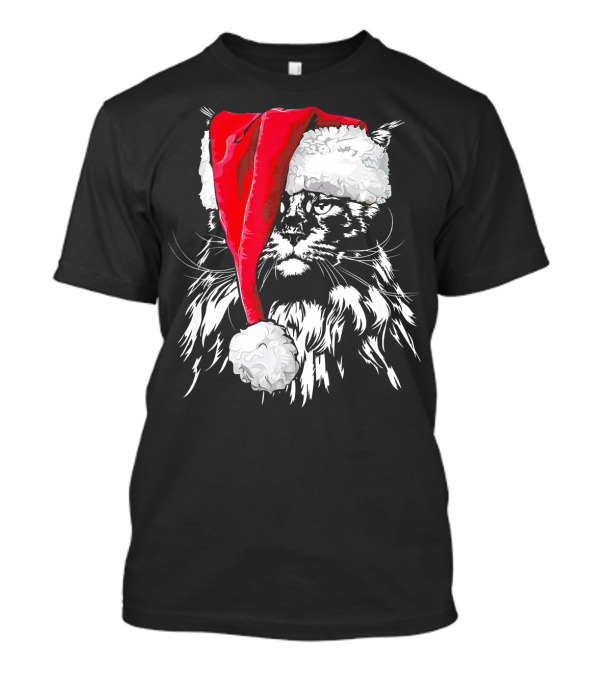 Funny Santa Hat Maine Coon Christmas Cat T-Shirt
