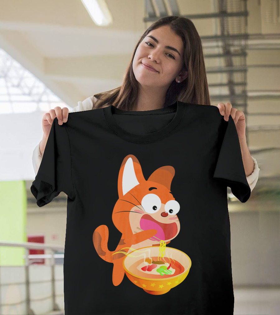 Cool Kitten Eating Ramen Noodles Delight T-Shirt