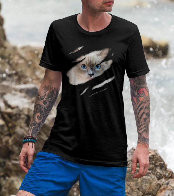 Ragdoll Cat In Me Ca Pur Blue Eyes Peeking Out T-Shirt