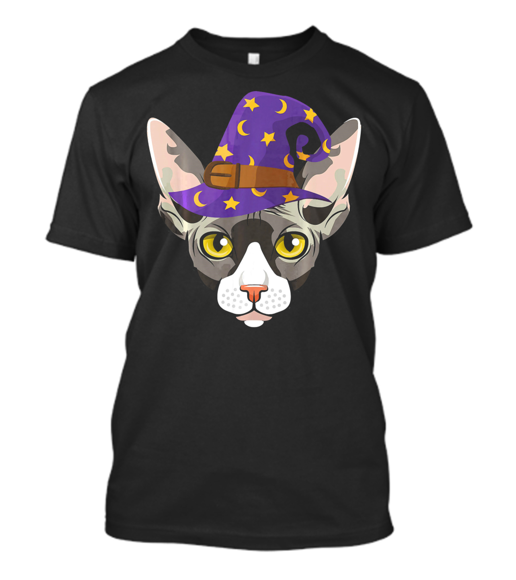 Halloween Sphynx Witch Cat Funny Moon Hat T-Shirt