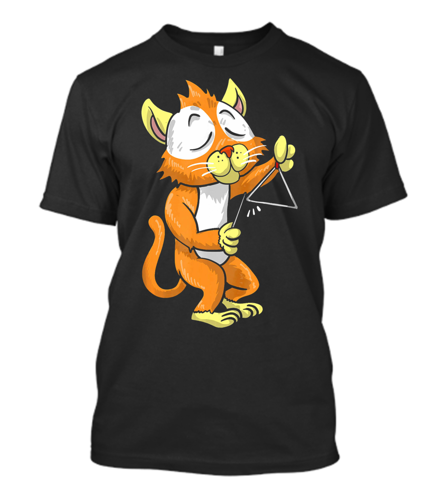 Funny Cat Playing Triangle Cute Kitten Playful Orchestra T-Shirt