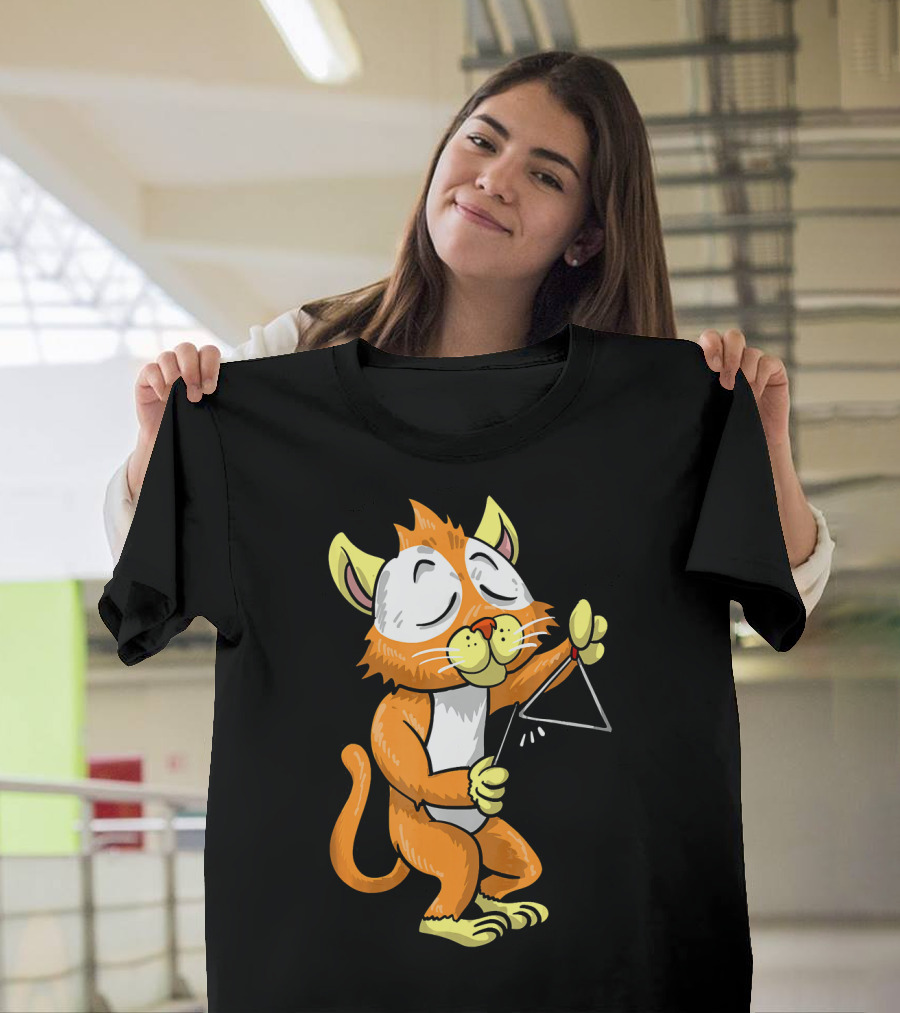 Funny Cat Playing Triangle Cute Kitten Playful Orchestra T-Shirt