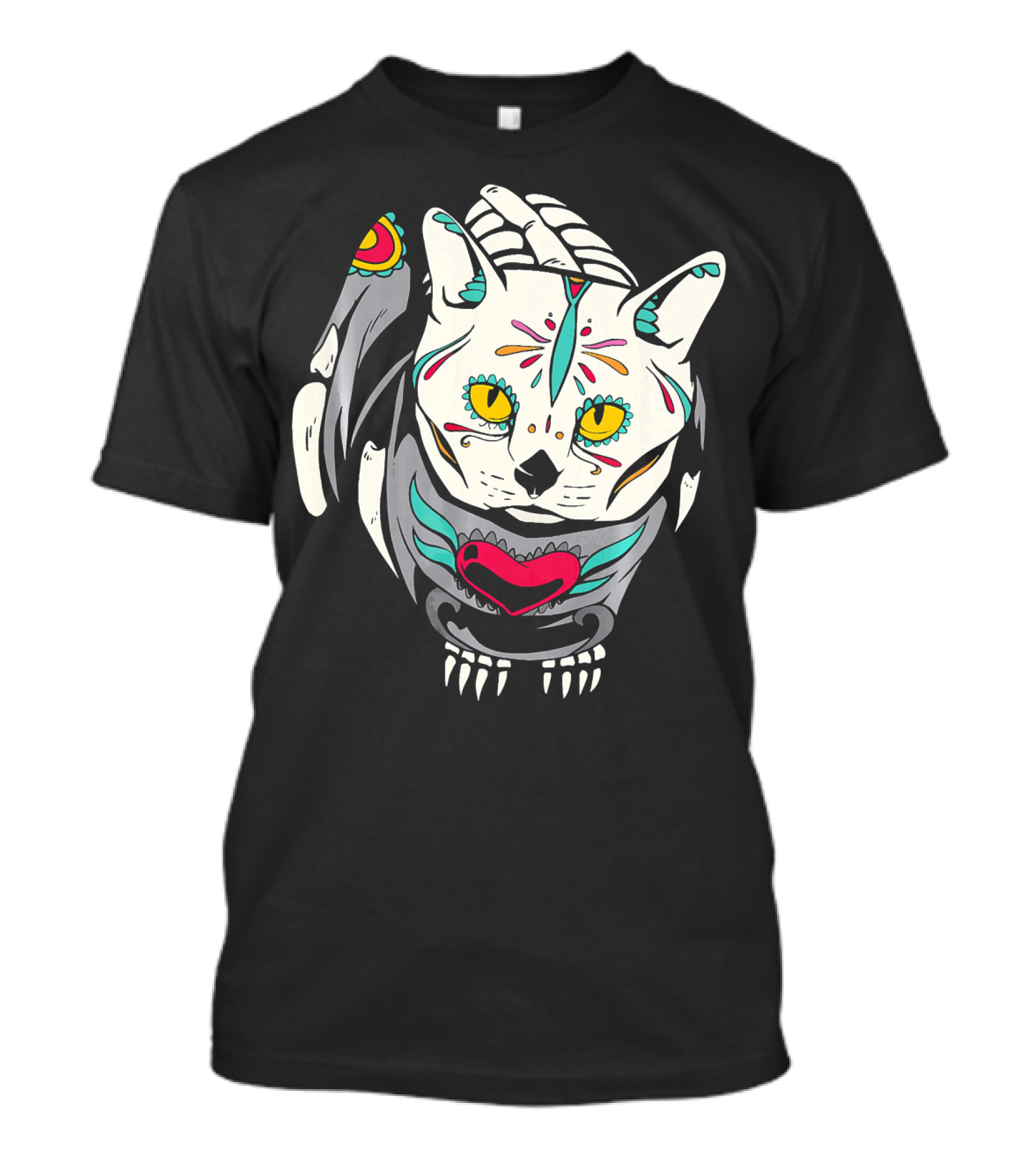 Sugar Skull Cat Kitten Dia De Los Muertos T-Shirt