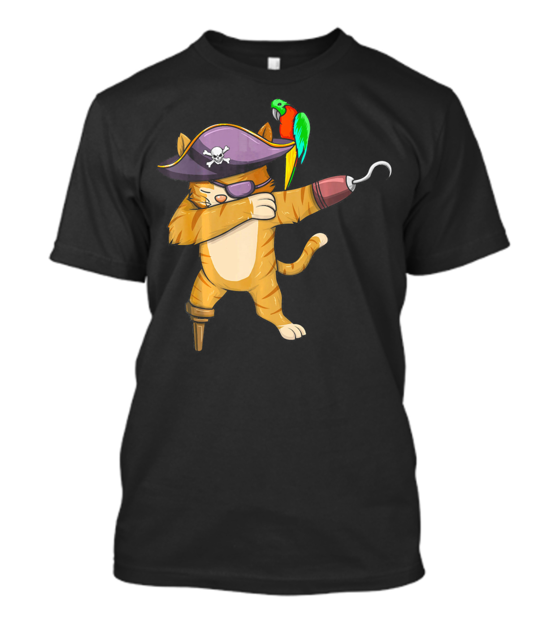 Pirate Cat Dab With Parrot Eyepatch Hook And Peg Leg T-Shirt