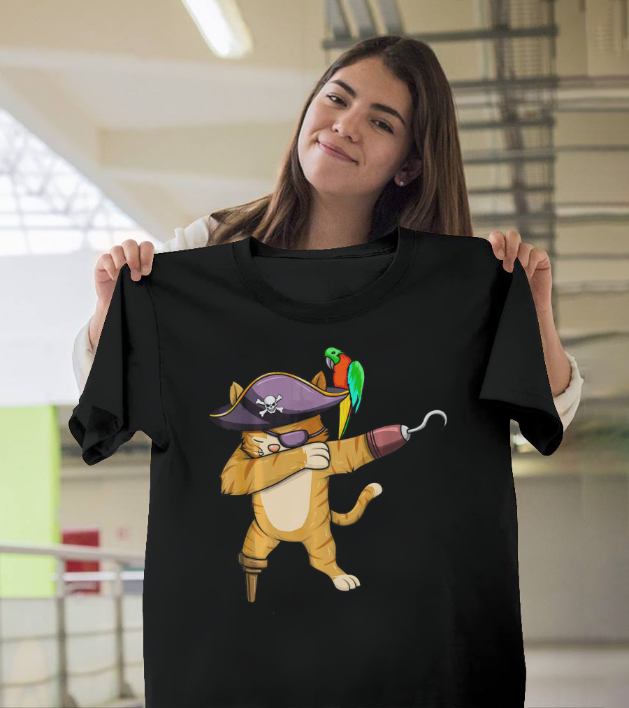 Pirate Cat Dab with Parrot Eyepatch Hook and Peg Leg T-Shirt