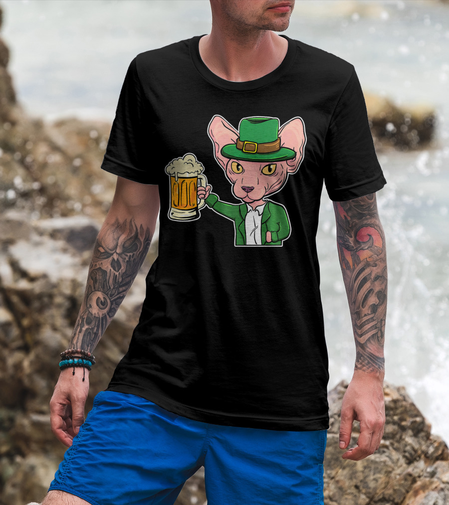 Sphynx Cat Leprechaun Beer St. Patrick's Day T-Shirt