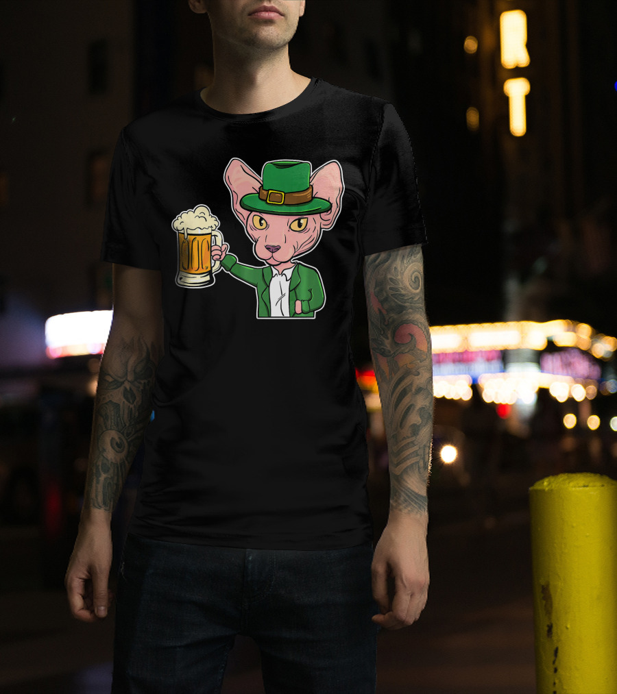 Sphynx Cat Leprechaun Beer St. Patrick's Day T-Shirt