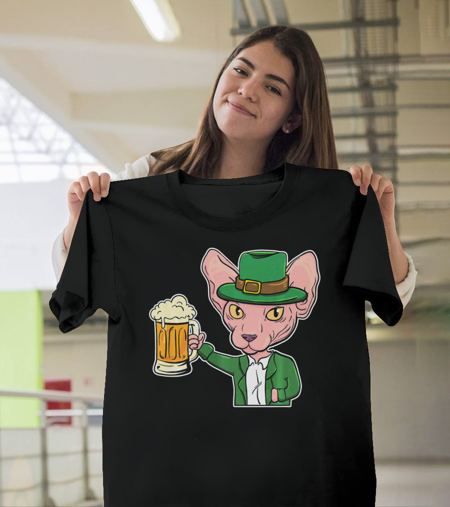 Sphynx Cat Leprechaun Beer St. Patrick's Day T-Shirt