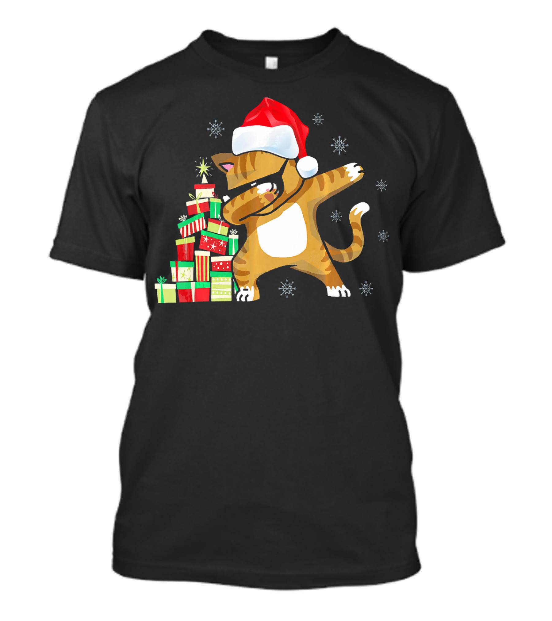 Christmas Dabbing Kitten With Santa Hat And Gifts T-Shirt