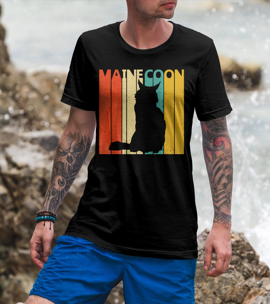 Vintage Retro Maine Coon Silhouette On T-Shirt