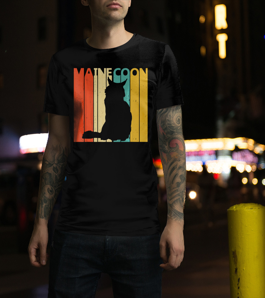 Vintage Retro Maine Coon Silhouette On T-Shirt