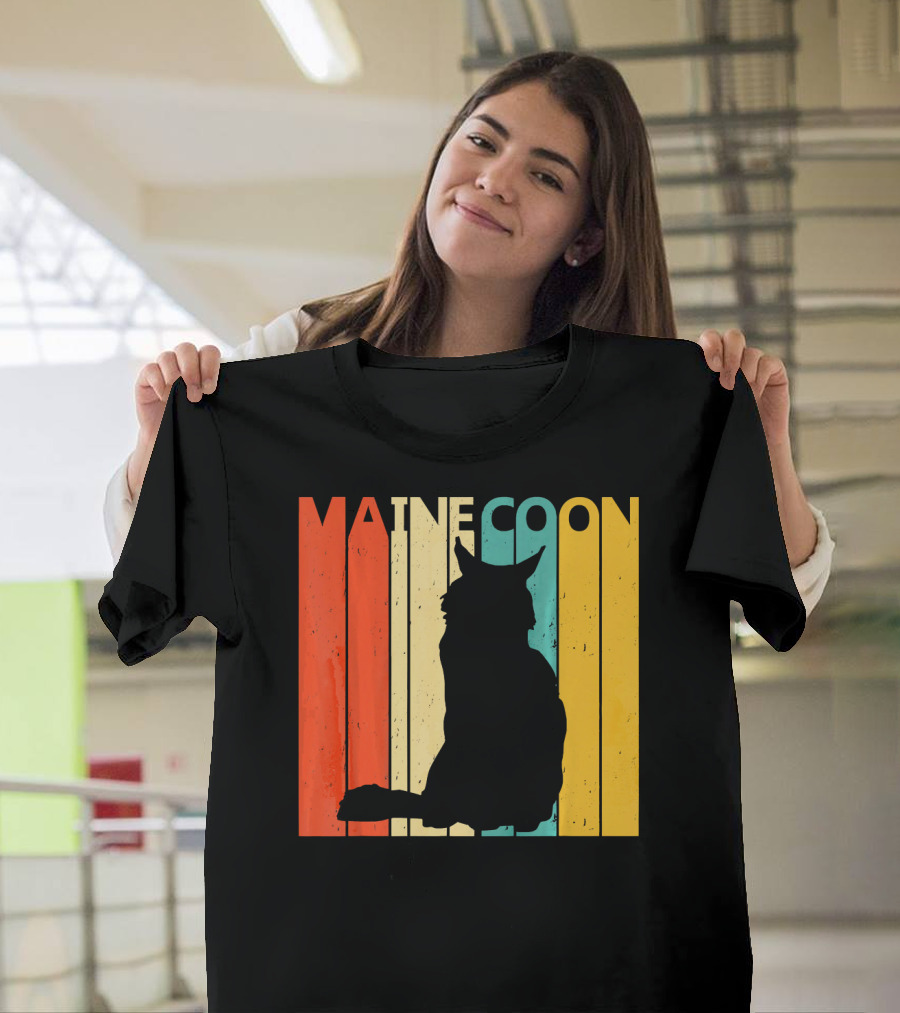 Vintage Retro Maine Coon Silhouette On T-Shirt