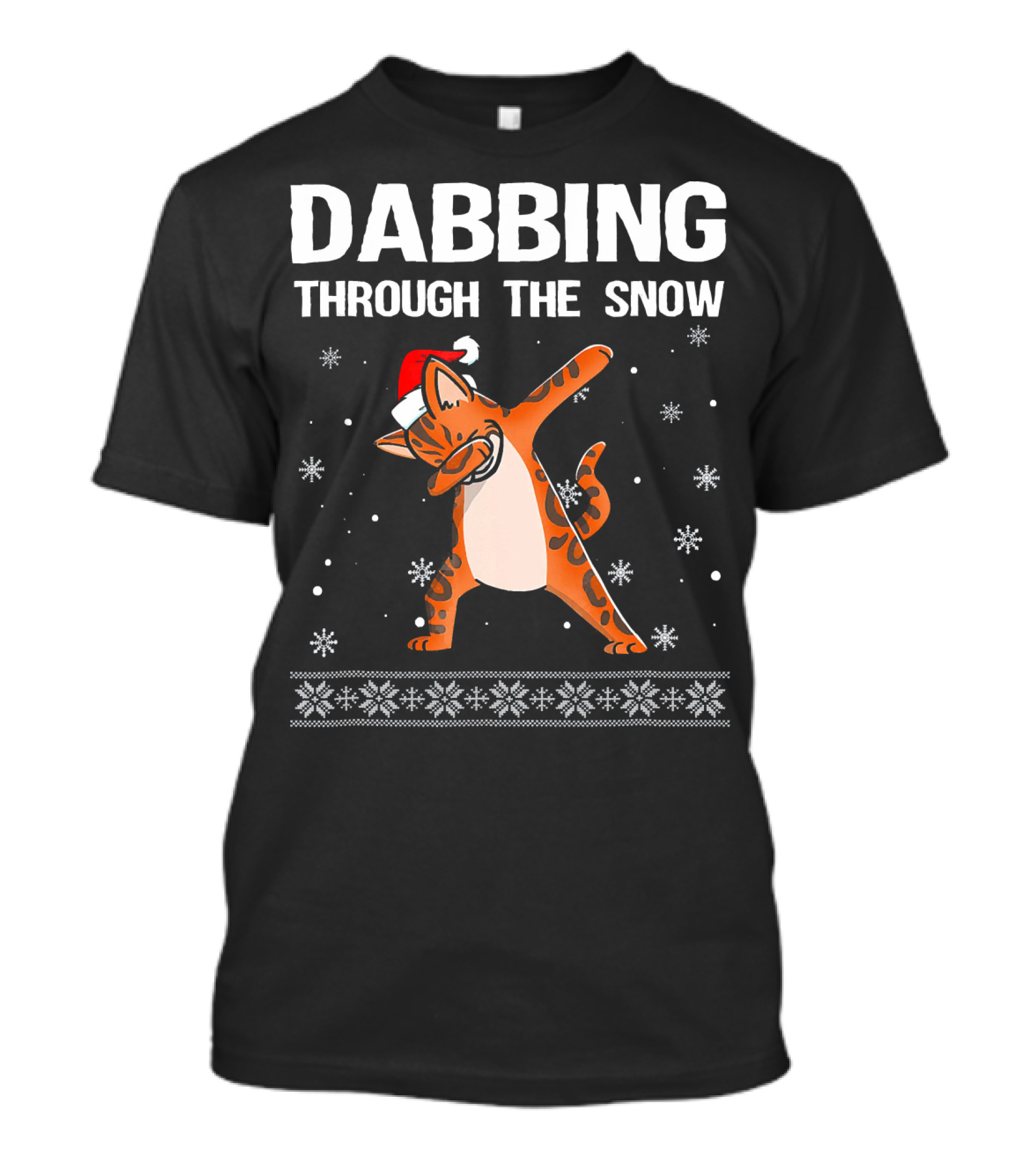 Dabbing Through The Snow Bengal Cat Santa Hat Snowflakes T-Shirt