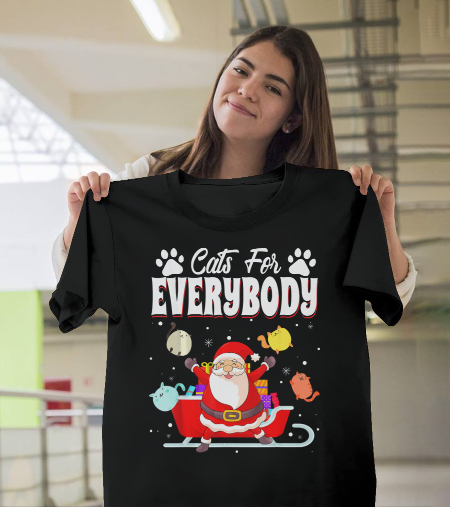 Cats for Everybody Christmas Xmas Kitten Santa Sleigh T-Shirt
