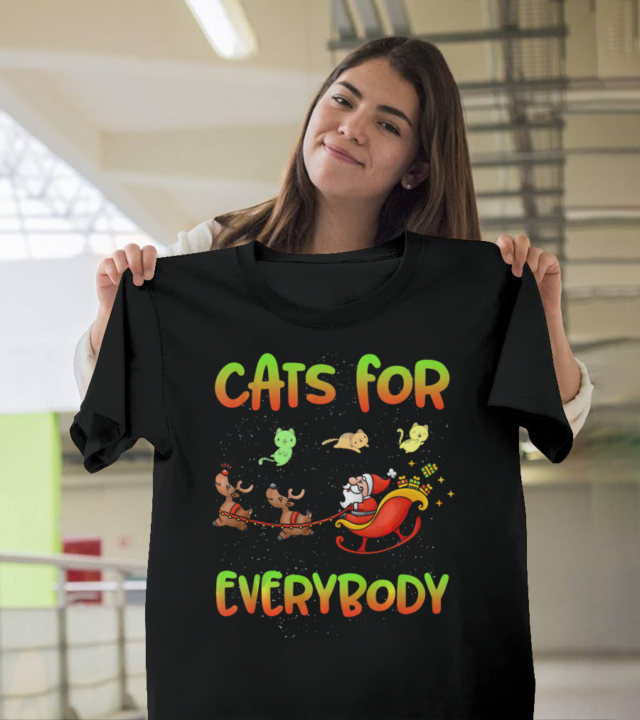 Cats for Everybody Funny Christmas Kitten Santa Reindeer T-Shirt