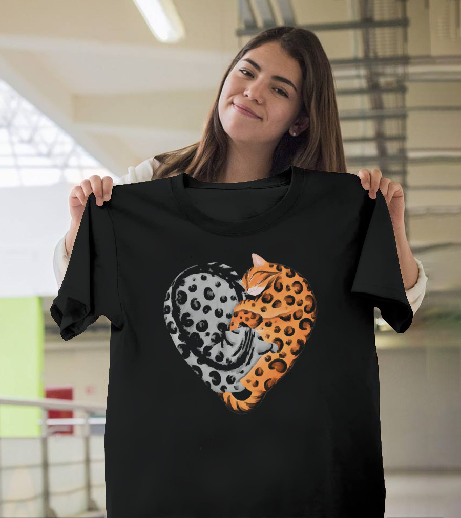 Bengal Cat Heart Yin Yang Black and Orange T-Shirt