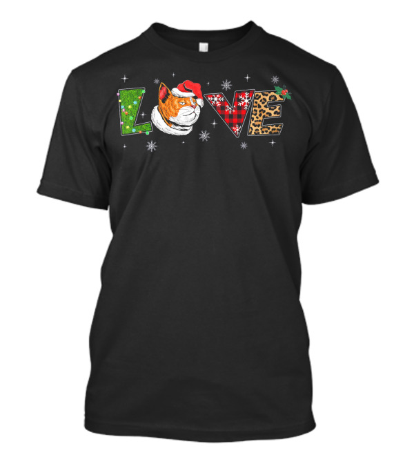 Love Cat Owner Funny Xmas Kitten Santa Hat Snowflakes T-Shirt