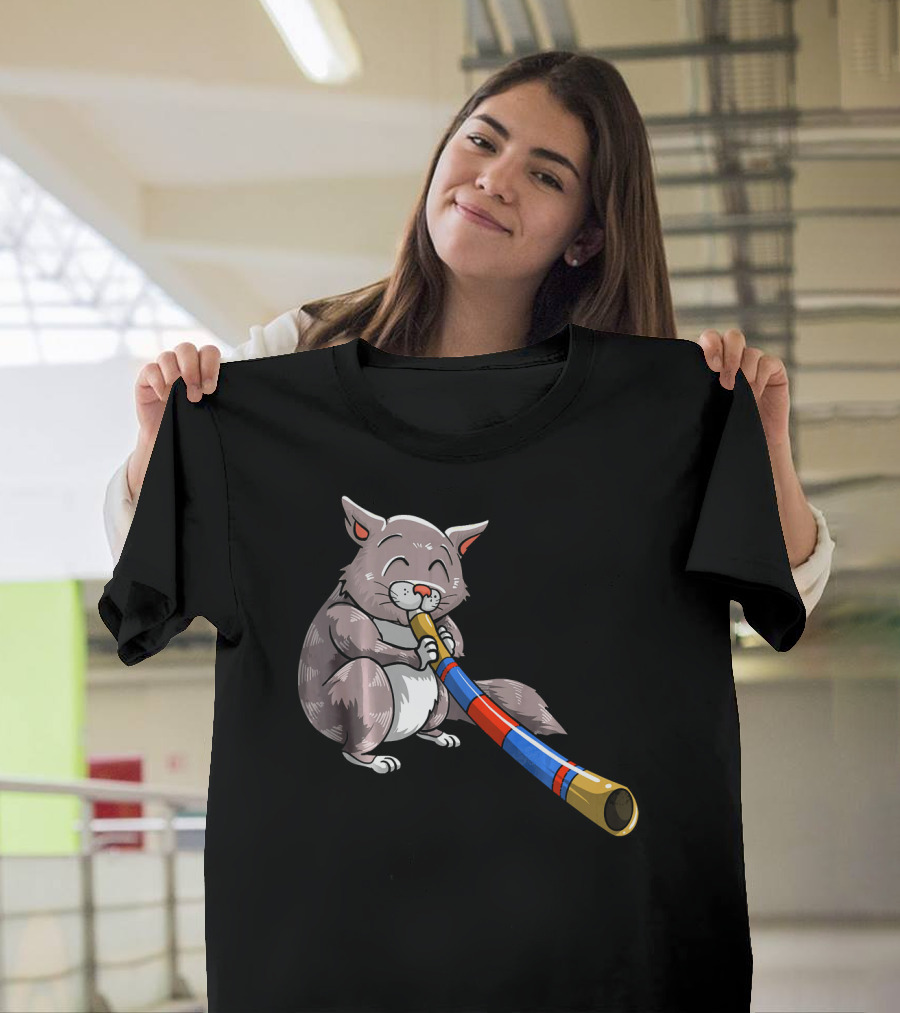 Cool Cat Playing Didgeridoo Funny Kitte Whimsical Feline Musician T-Shirt