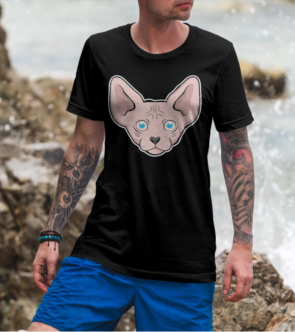 Sphynx Kitten Face With Blue Eyes T-Shirt