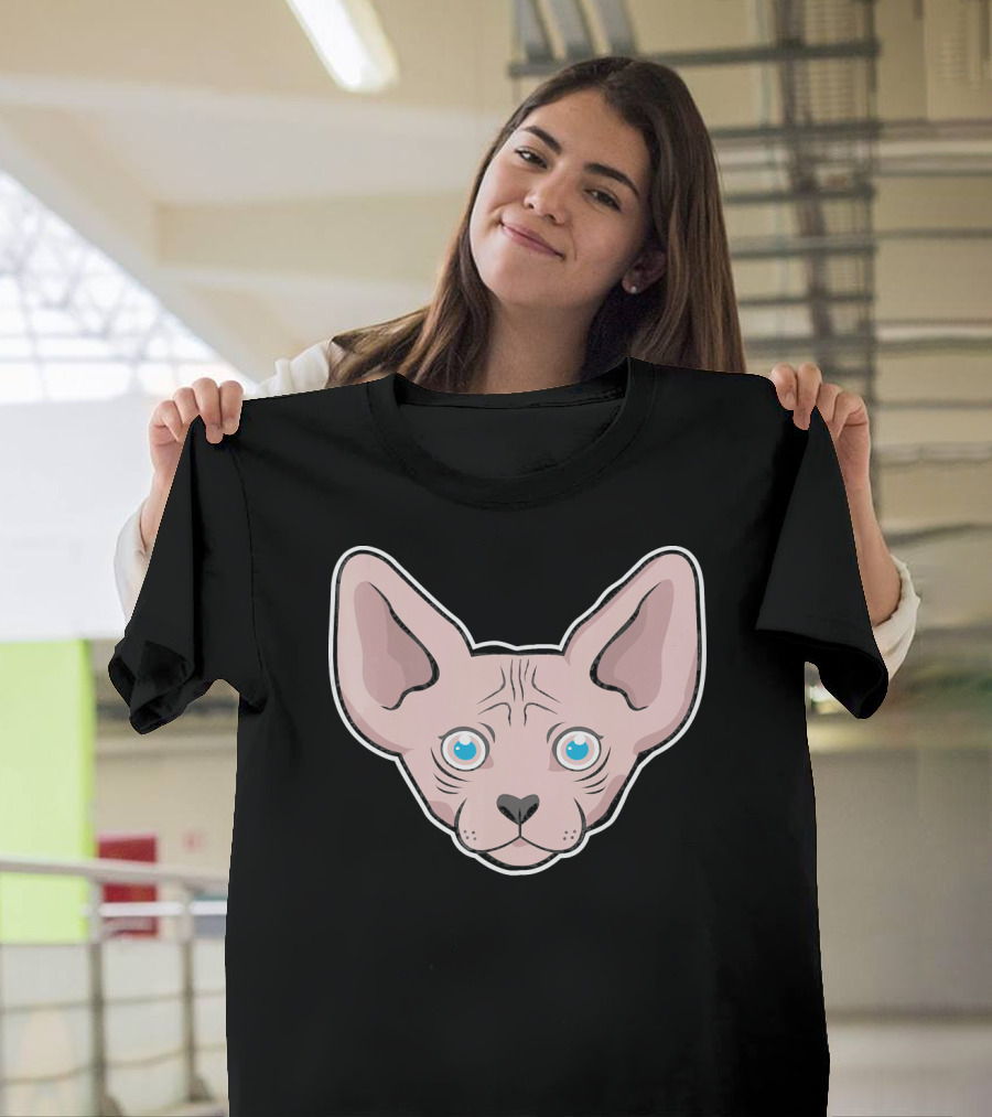 Sphynx Kitten Face with Blue Eyes T-Shirt