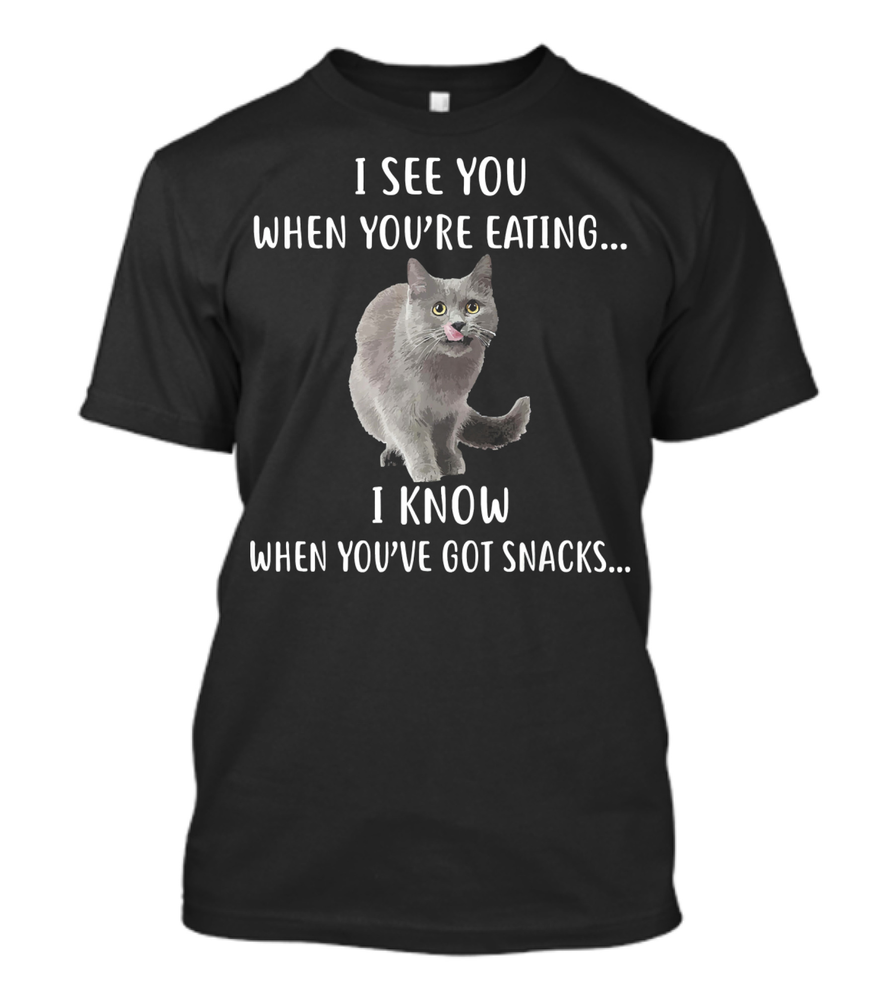 I See You When You're Eating I Know When You've Got Snacks Russian Blue Cat T-Shirt